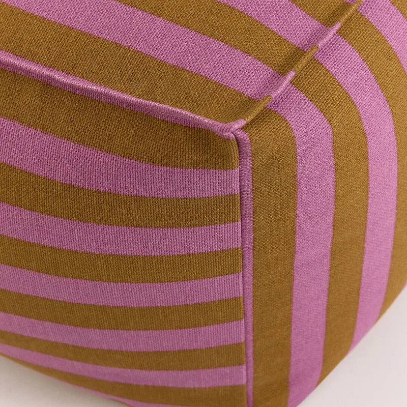 Pouf ottoman carré en coton rayures rose et jaune curry 55 x 55 x 35cm Otto - Nobodinoz