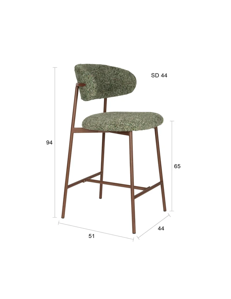 Chaise de bar en tissu vert et métal marron 65cm Kael - The Cool Republic
