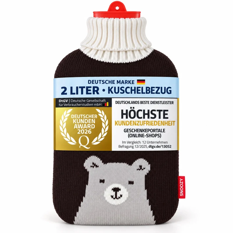 Snoozy 2L Wärmflasche mit flauschigem Hund-Bezug - Kuschelig & Warm