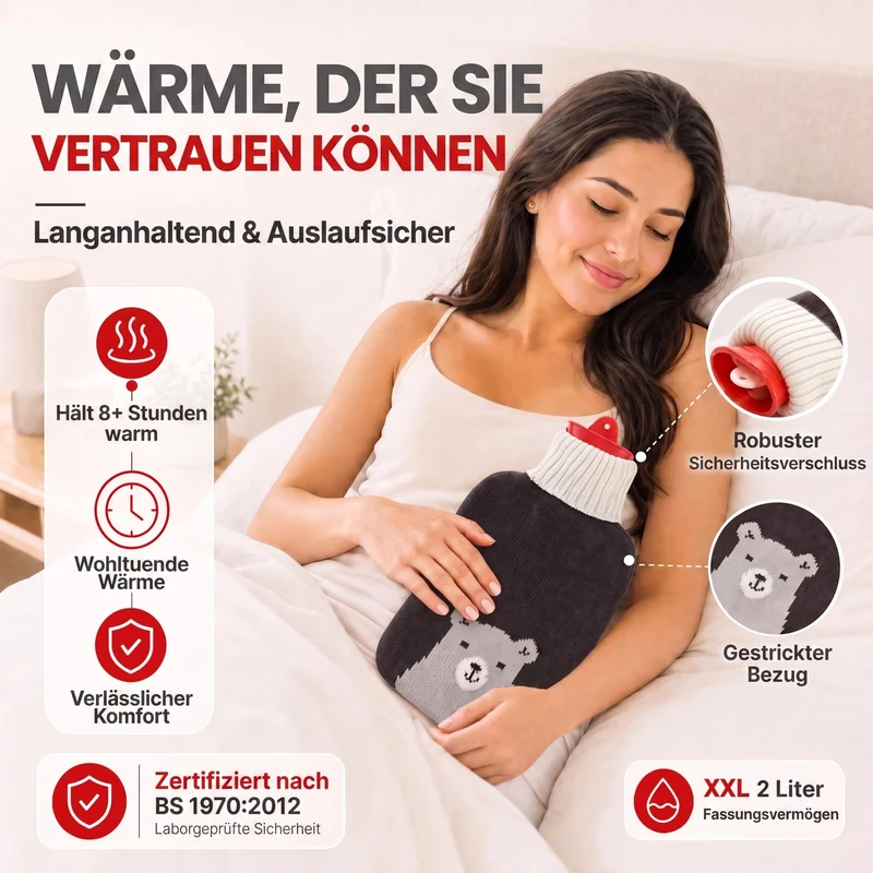 Snoozy 2L Wärmflasche mit flauschigem Hund-Bezug - Kuschelig & Warm