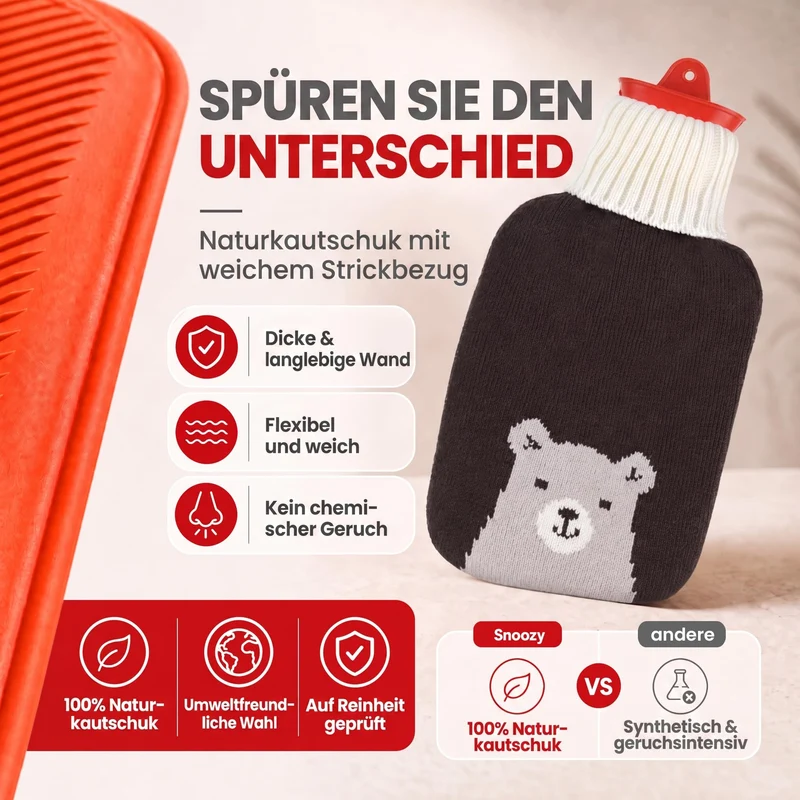 Snoozy 2L Wärmflasche mit flauschigem Hund-Bezug - Kuschelig & Warm