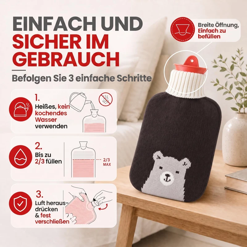 Snoozy 2L Wärmflasche mit flauschigem Hund-Bezug - Kuschelig & Warm