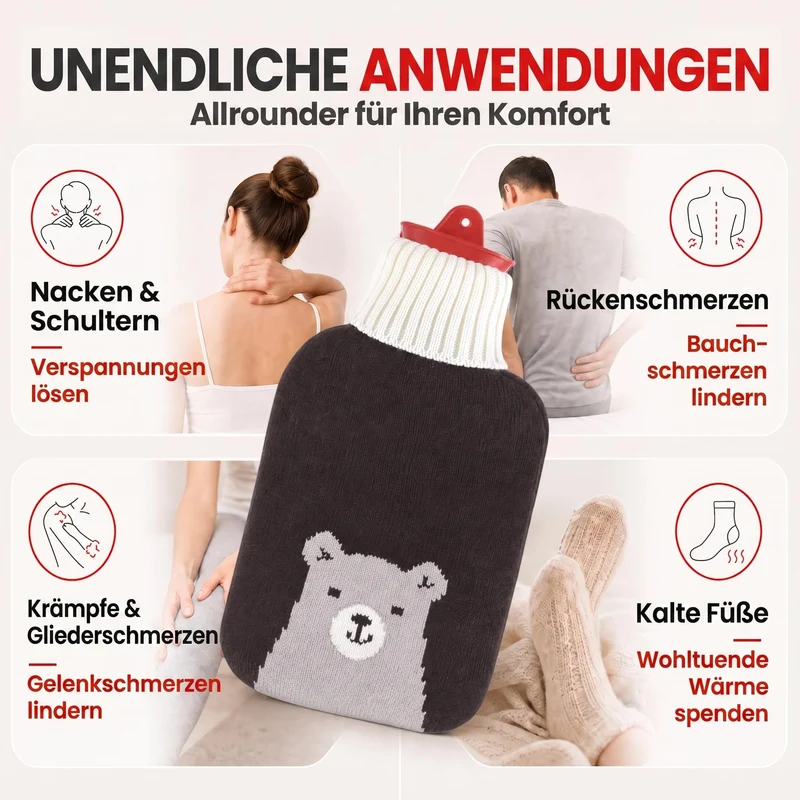 Snoozy 2L Wärmflasche mit flauschigem Hund-Bezug - Kuschelig & Warm