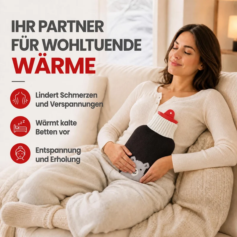 Snoozy 2L Wärmflasche mit flauschigem Hund-Bezug - Kuschelig & Warm