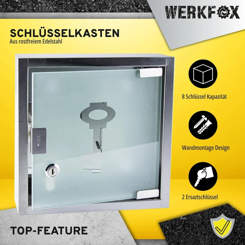 Edelstahl-Schlüsselkasten mit Glastür - Schlüsselschrank Wand Silber