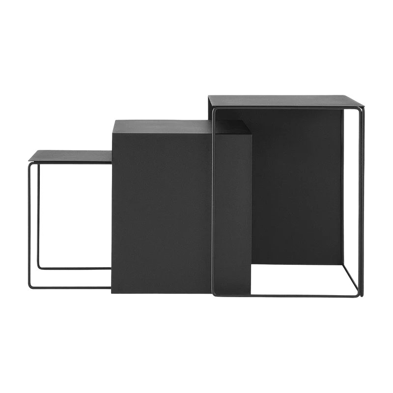 3 tables basses gigognes en métal noir Cluster - Ferm Living