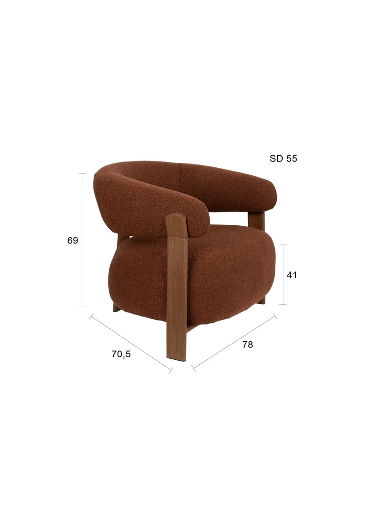 Fauteuil en tissu bouclette marron et métal marron Sora - The Cool Republic