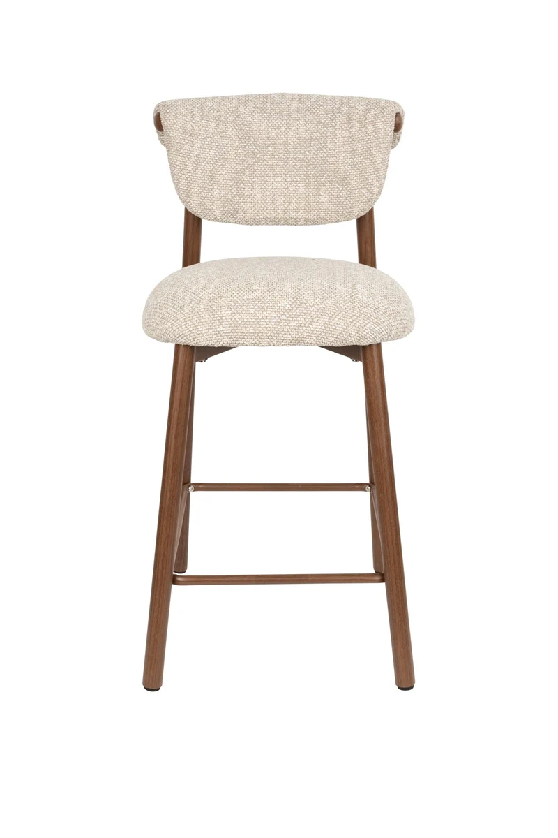 Chaise de bar en tissu beige et métal marron 65cm Léo - The Cool Republic