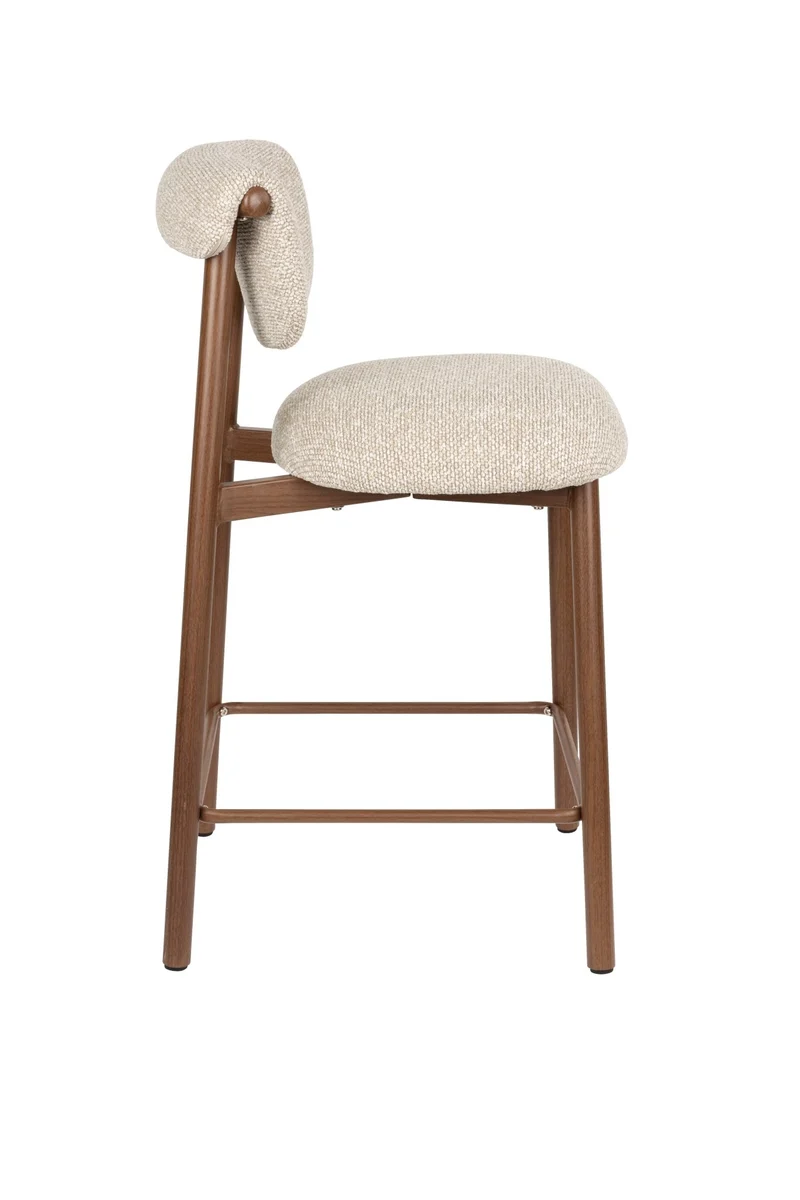 Chaise de bar en tissu beige et métal marron 65cm Léo - The Cool Republic