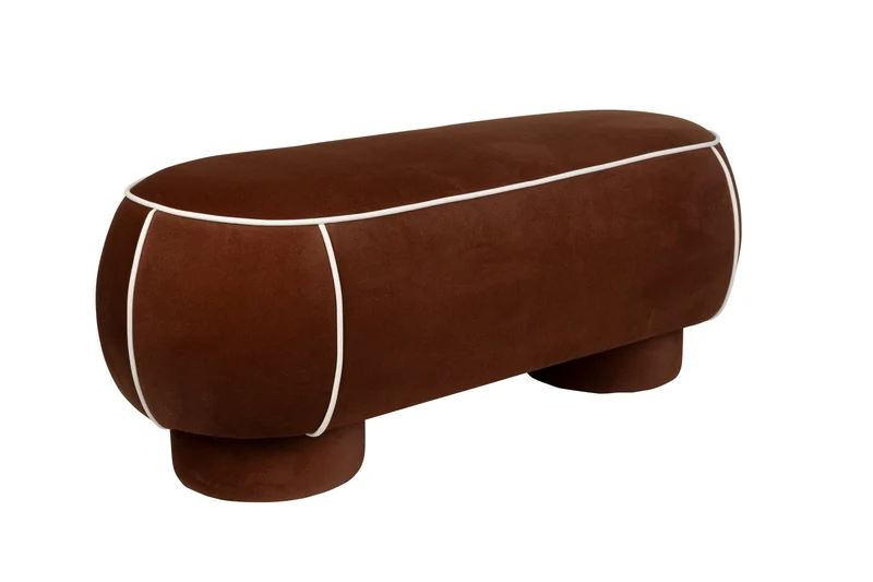 Banc ovale rétro en tissu rouge 121x44cm Luma - The Cool Republic