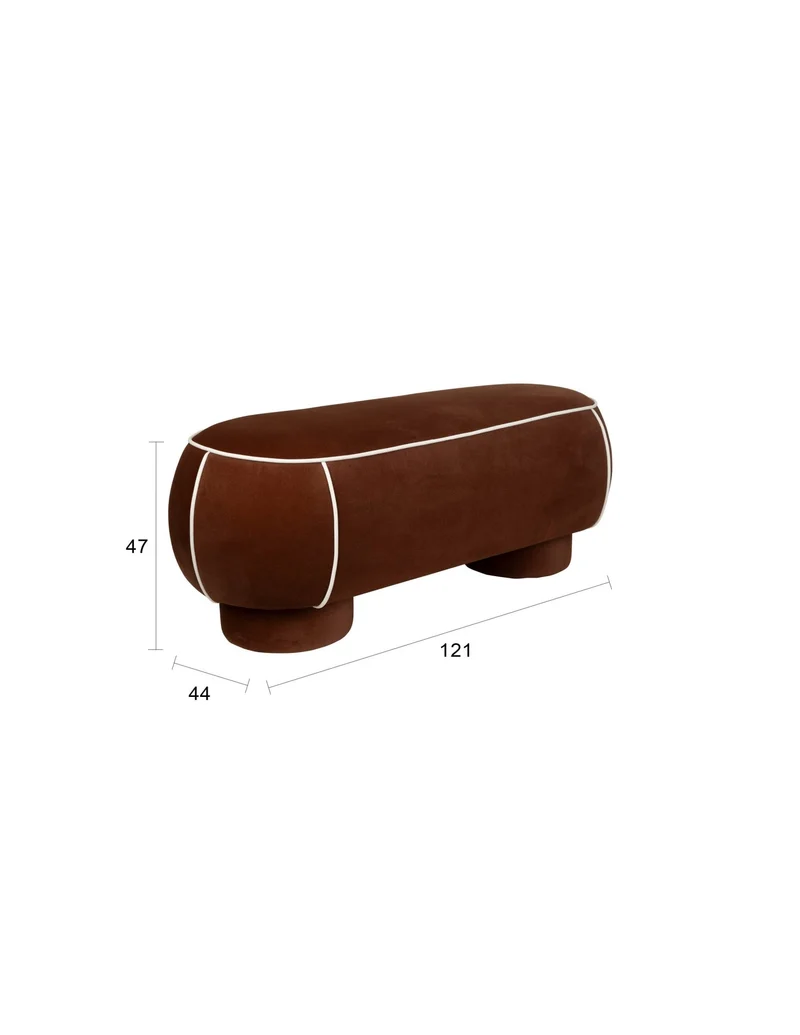 Banc ovale rétro en tissu rouge 121x44cm Luma - The Cool Republic