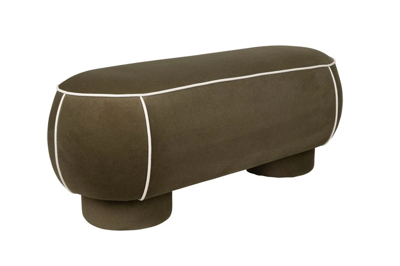 Banc ovale rétro en tissu vert 121x44cm Luma - The Cool Republic