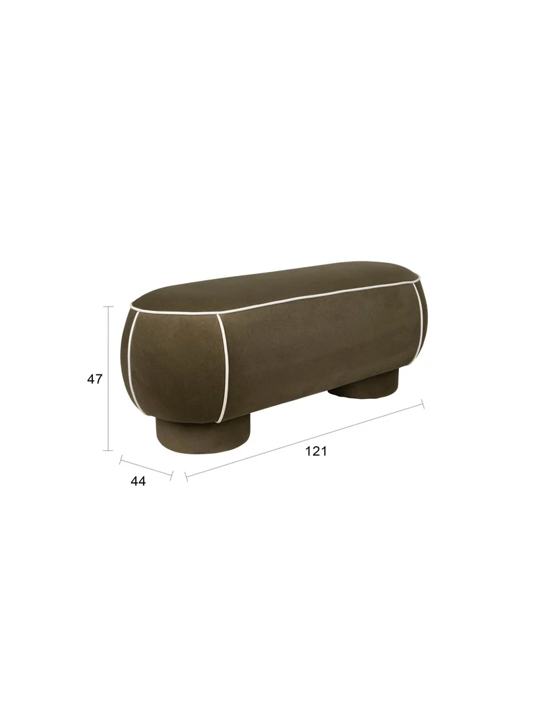 Banc ovale rétro en tissu vert 121x44cm Luma - The Cool Republic