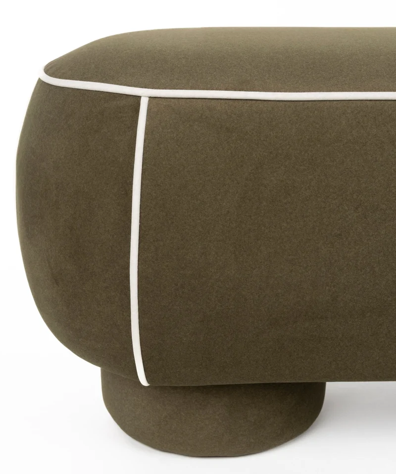 Banc ovale rétro en tissu vert 121x44cm Luma - The Cool Republic