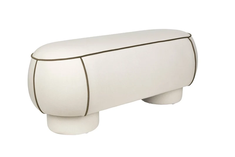 Banc ovale rétro en tissu blanc 121x44cm Luma - The Cool Republic