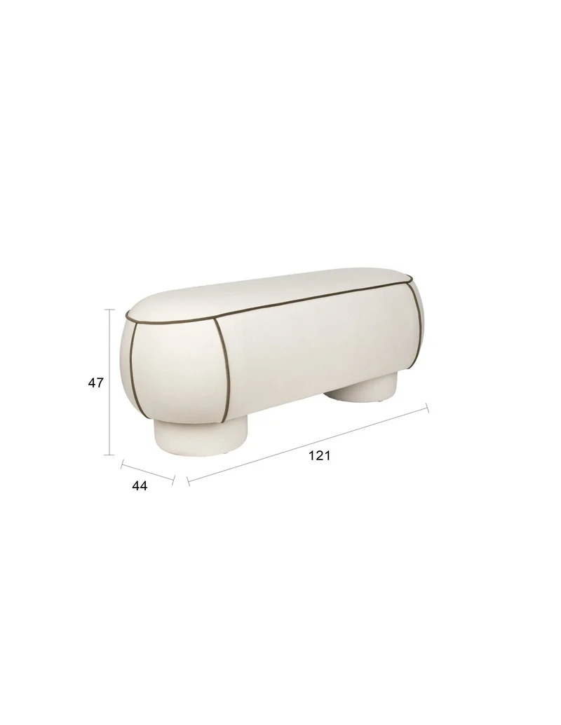 Banc ovale rétro en tissu blanc 121x44cm Luma - The Cool Republic