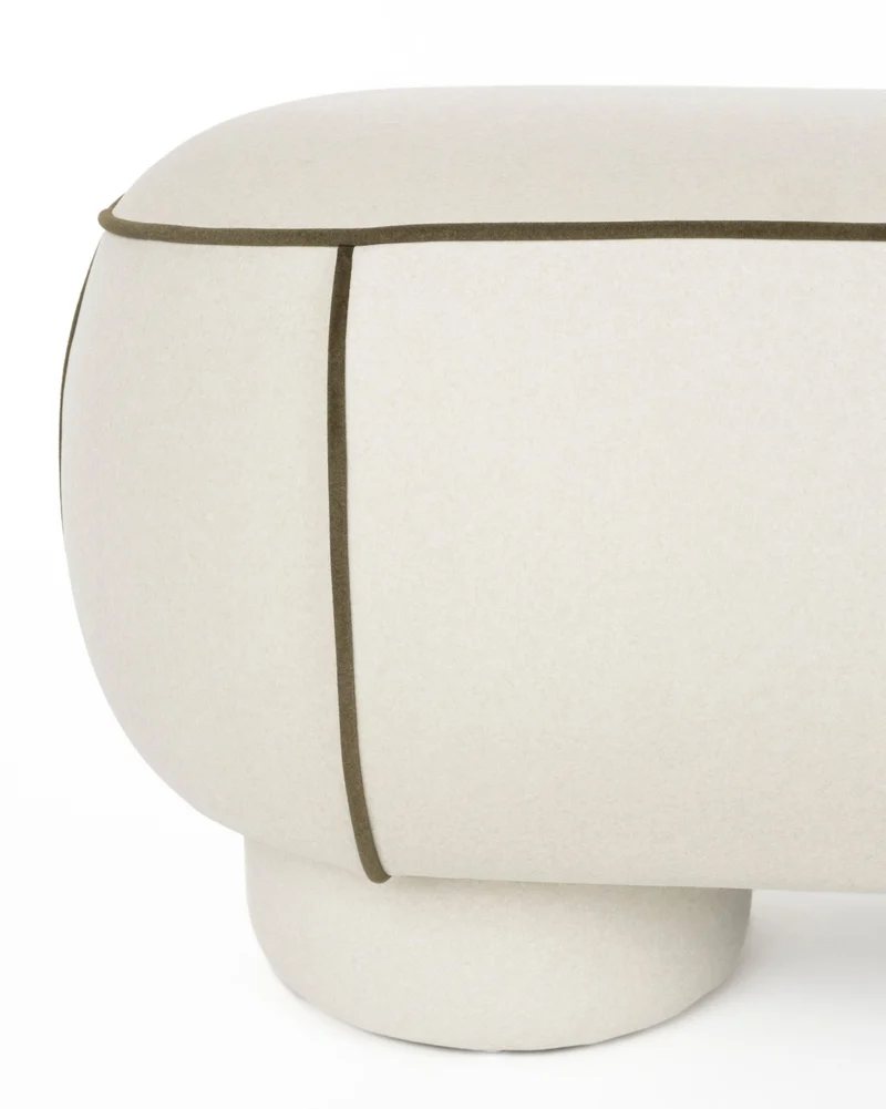 Banc ovale rétro en tissu blanc 121x44cm Luma - The Cool Republic