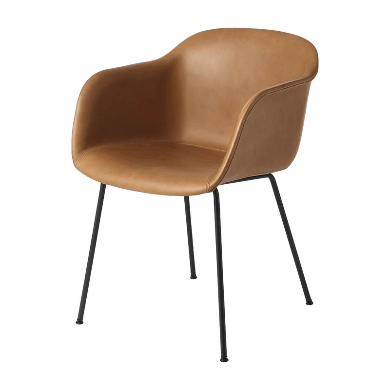 Fauteuil cognac piétement tubes et assise cuir Fiber - Muuto