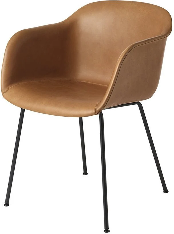 Fauteuil cognac piétement tubes et assise cuir Fiber - Muuto