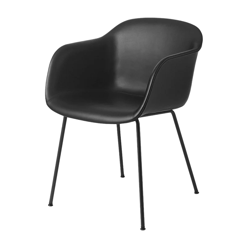 Fauteuil noir piétement tubes et assise cuir Fiber - Muuto