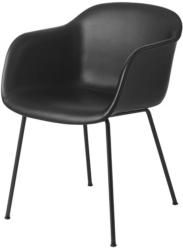 Fauteuil noir piétement tubes et assise cuir Fiber - Muuto