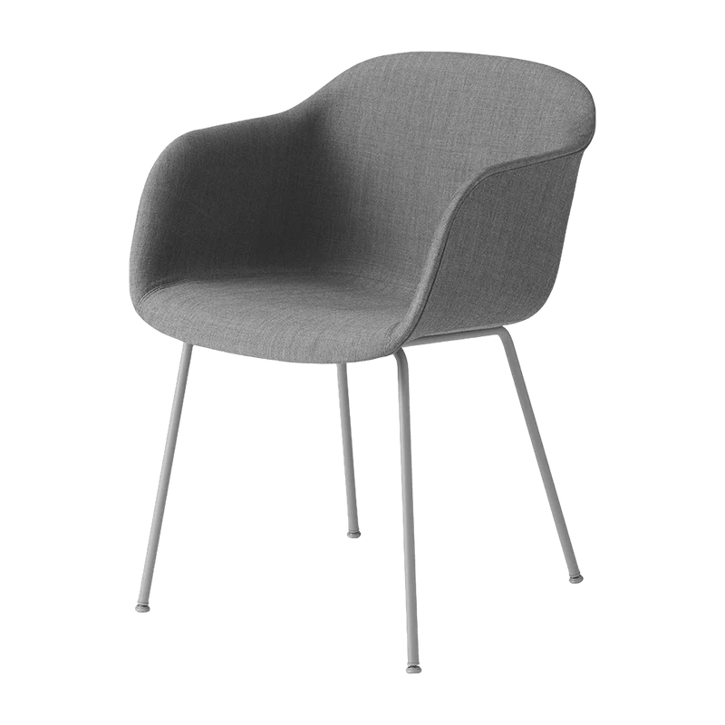 Fauteuil gris piétement tubes et assise textile Fiber - Muuto