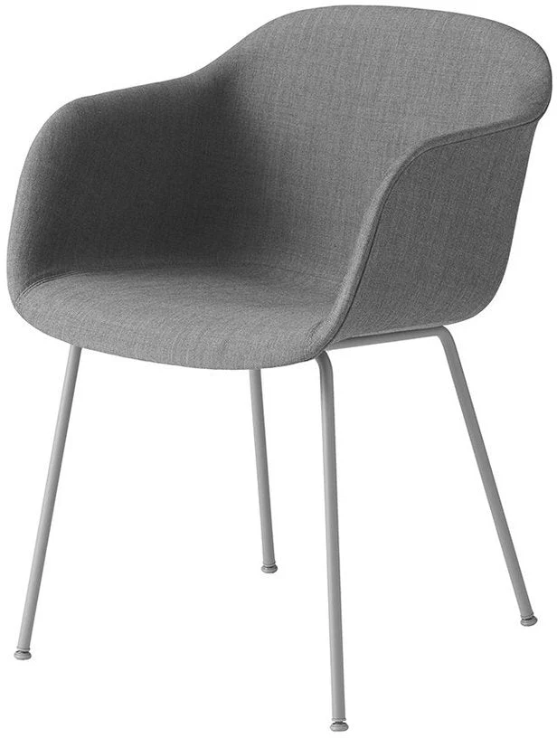 Fauteuil gris piétement tubes et assise textile Fiber - Muuto