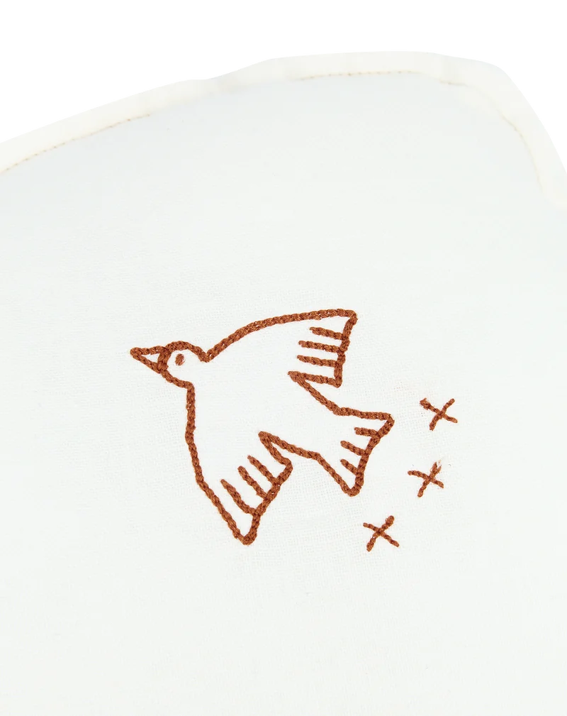 Cloud cushion in washed French linen - Bird embroidery - L1N0