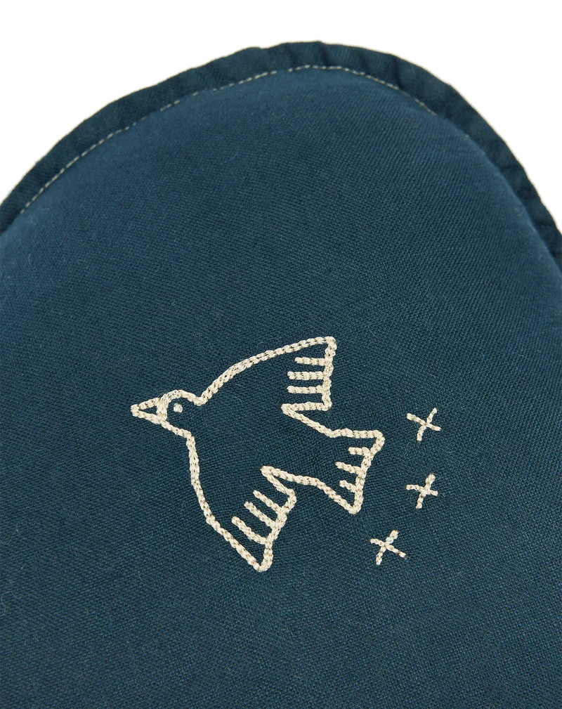 Cloud cushion in washed French linen - Bird embroidery - L1N0