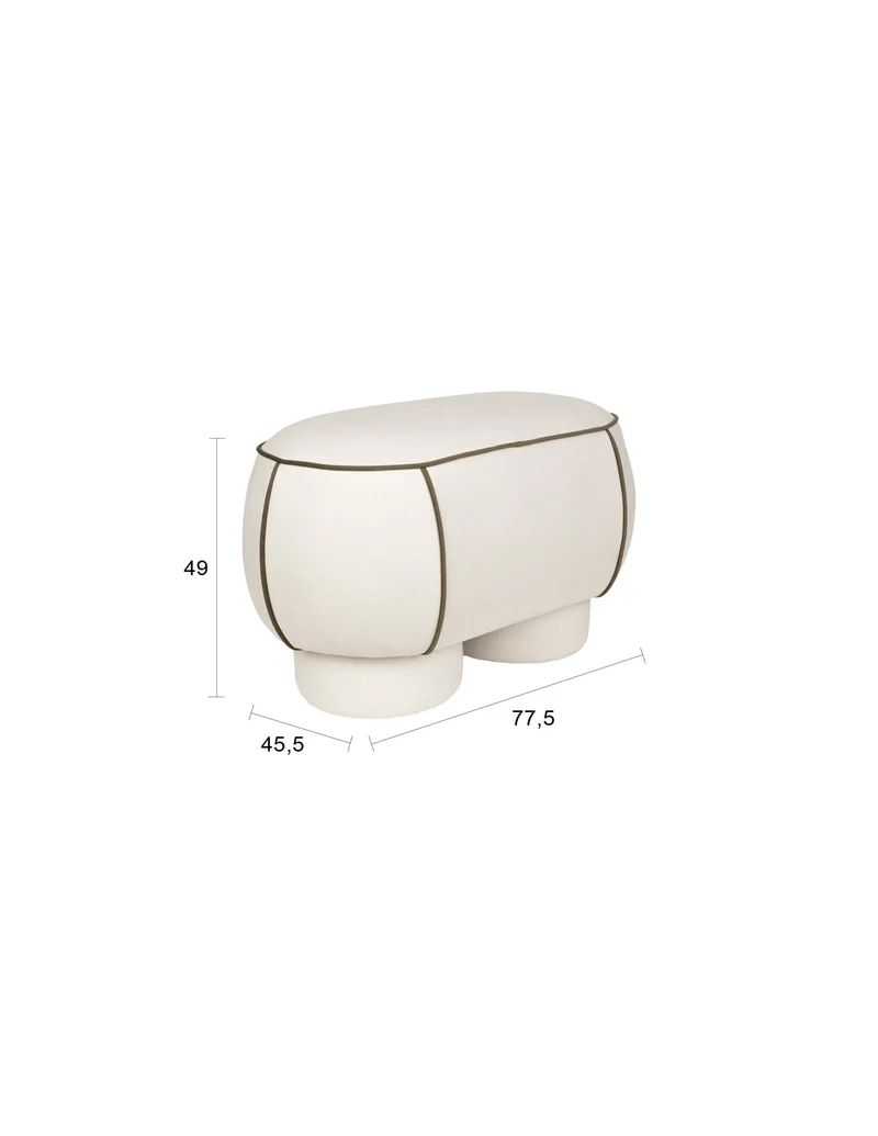 Banc ovale rétro en tissu blanc 77,5x45,5cm Luma - The Cool Republic