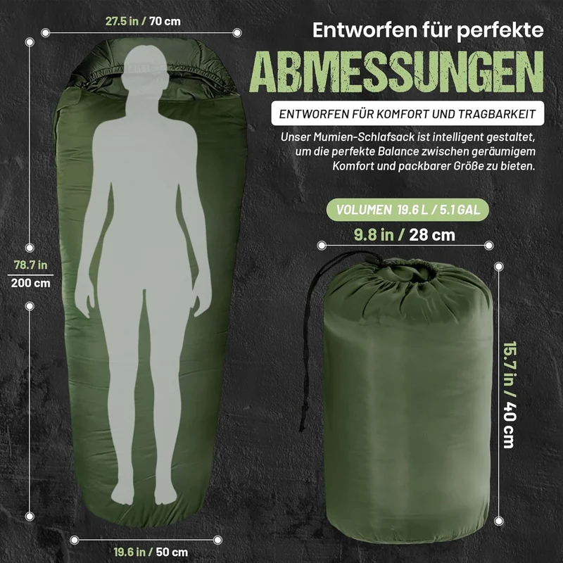 Mumienschlafsack bis -13°C - Kompakter Outdoor-Schlafsack für Camping