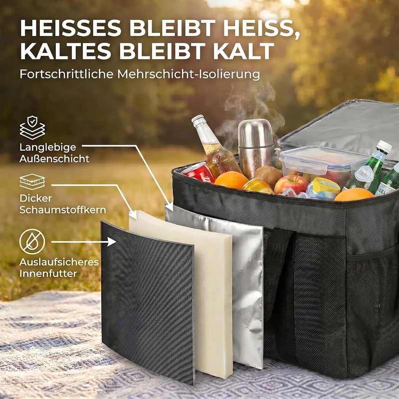 XXL Kühltasche 45L - Isolierte Thermotasche für Picknick & Camping