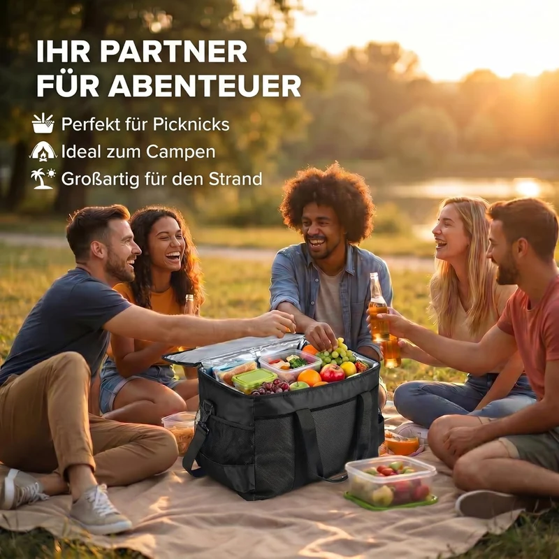 XXL Kühltasche 45L - Isolierte Thermotasche für Picknick & Camping