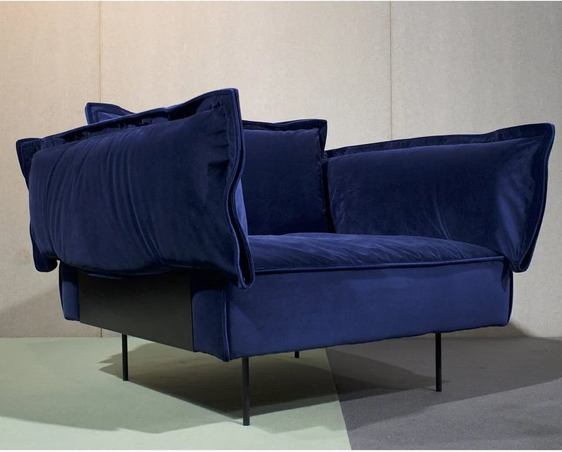 Fauteuil lounge bleu Velvet - HANDVÄRK