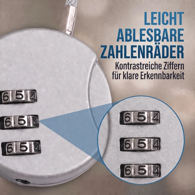 Zahlenschloss mit Stahlseil - Wetterfestes Kofferschloss für Reisen