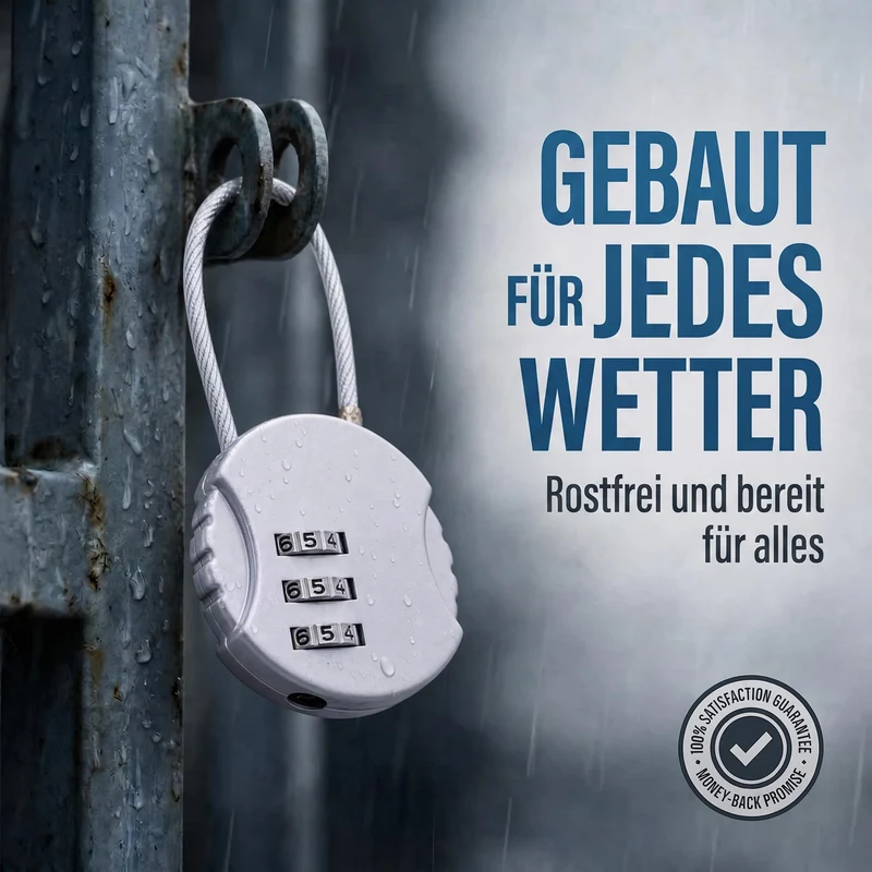 Zahlenschloss mit Stahlseil - Wetterfestes Kofferschloss für Reisen