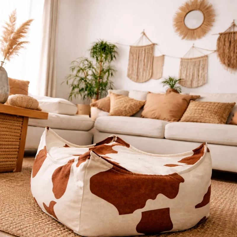 Pouf Sitzsack quadratisch im Kuhdesign, 60 x 60 x 35 cm