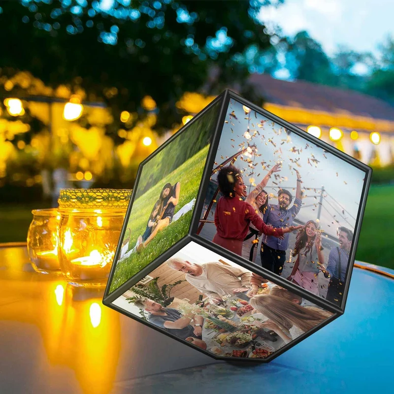 Selbstdrehender Fotowürfel – Bilderrahmen für 6 Fotos (10x10cm)