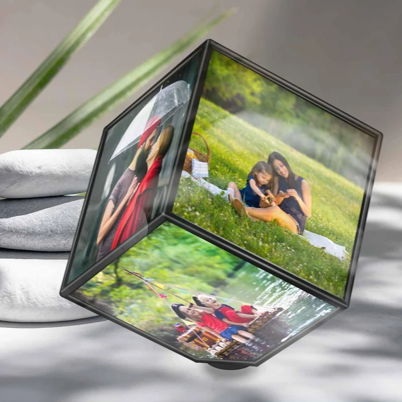 Selbstdrehender Fotowürfel – Bilderrahmen für 6 Fotos (10x10cm)