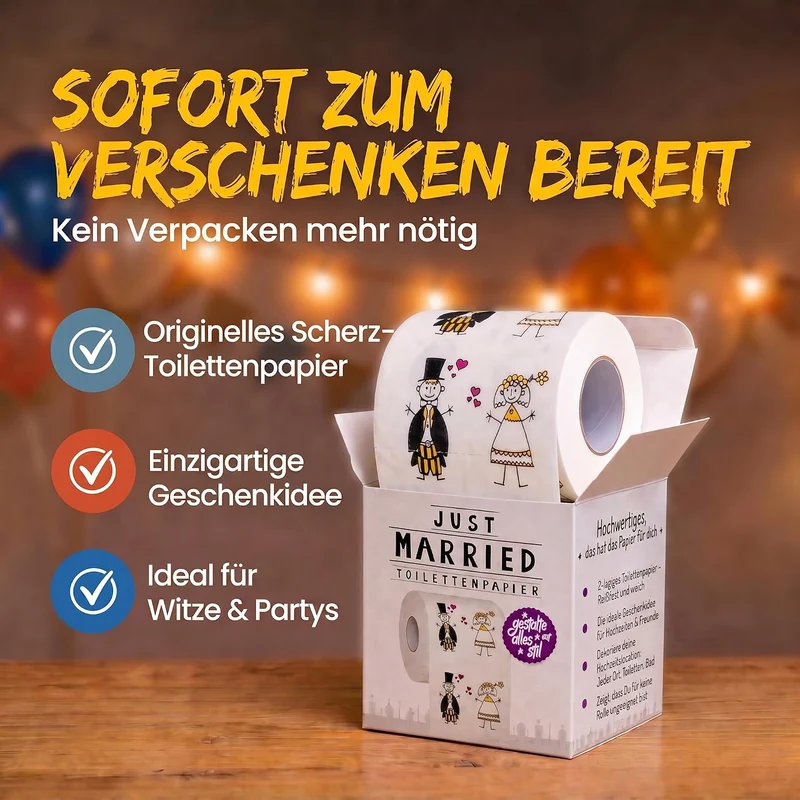 Just Married Toilettenpapier - Lustiges Hochzeitsgeschenk