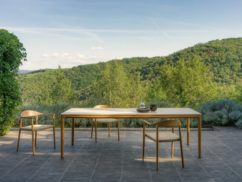 Table à manger d'extérieur rectangulaire en teck et céramique blanc 300x100cm Elko - Vincent Sheppard