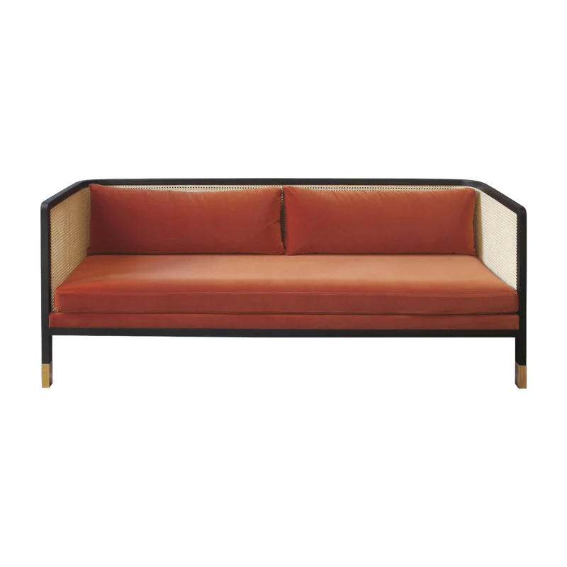 Canapé 3 places en velours rouge orangé Cannage - RED Edition