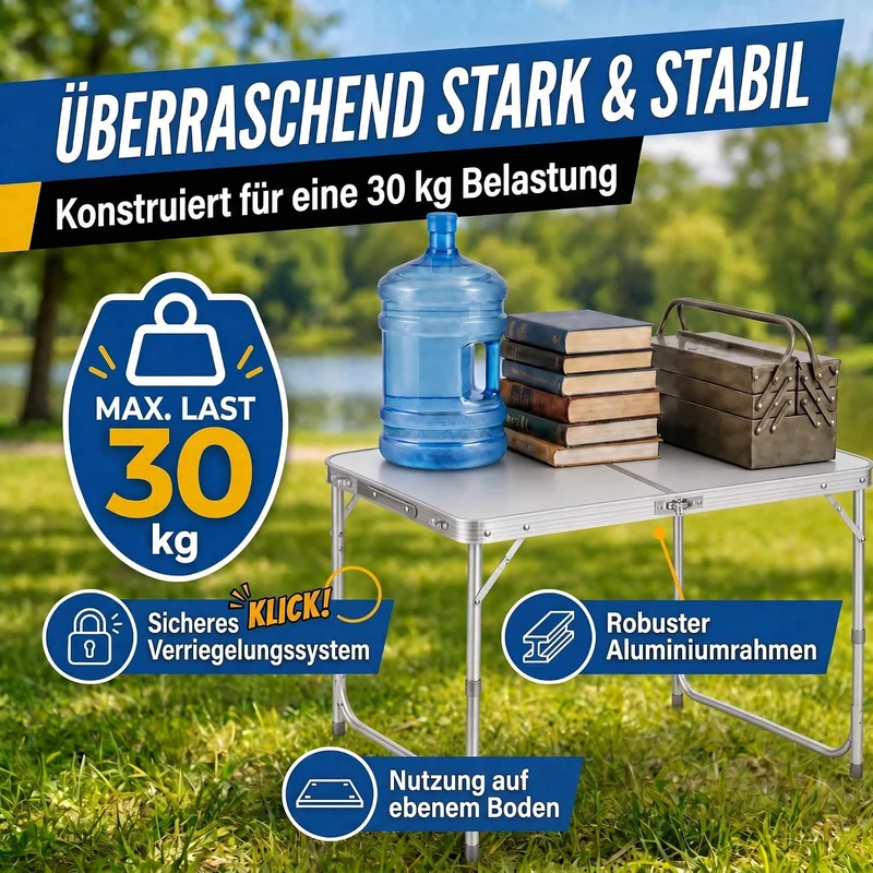 Klapptisch 120x60cm - Höhenverstellbarer Campingtisch Faltbar