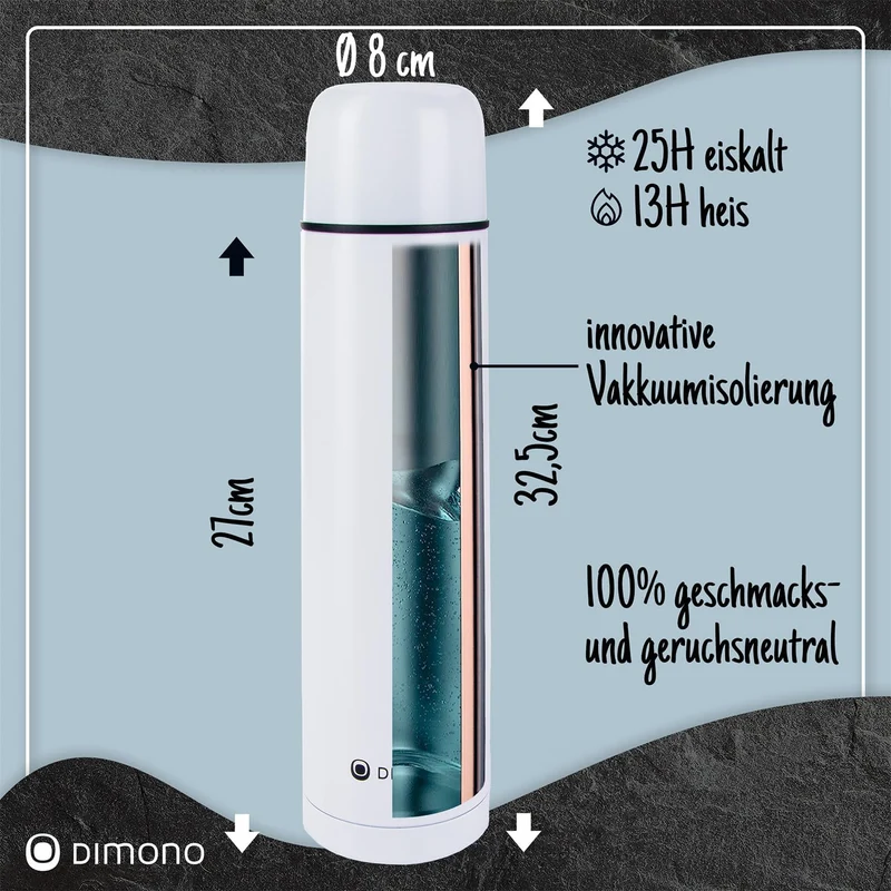 Edelstahl Thermoskanne 1L - Auslaufsichere Isolierflasche 12h heiß
