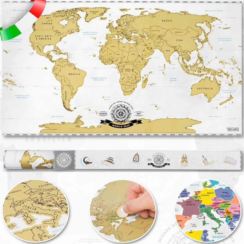 Italienische Rubbelweltkarte – Große Weltkarte zum Freirubbeln