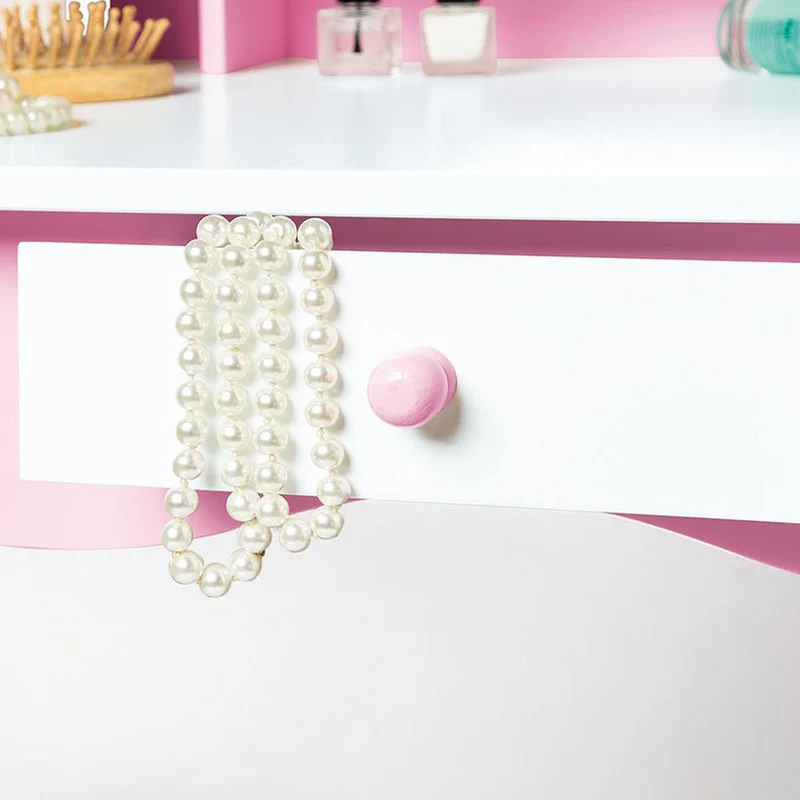 Kinder Schminktisch Rosa & Weiß, mit Spiegel & Hocker