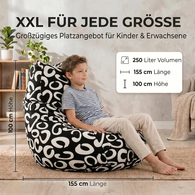 SMOOTHY Sitzsack XXL – Beany Lounge Chair für Erwachsene – Schwarz