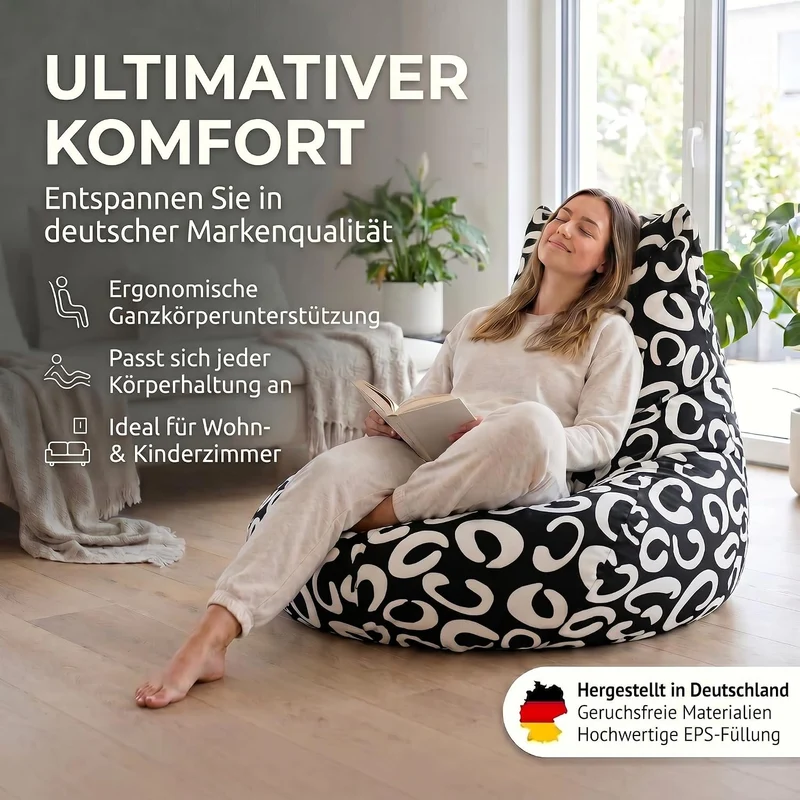 SMOOTHY Sitzsack XXL – Beany Lounge Chair für Erwachsene – Schwarz