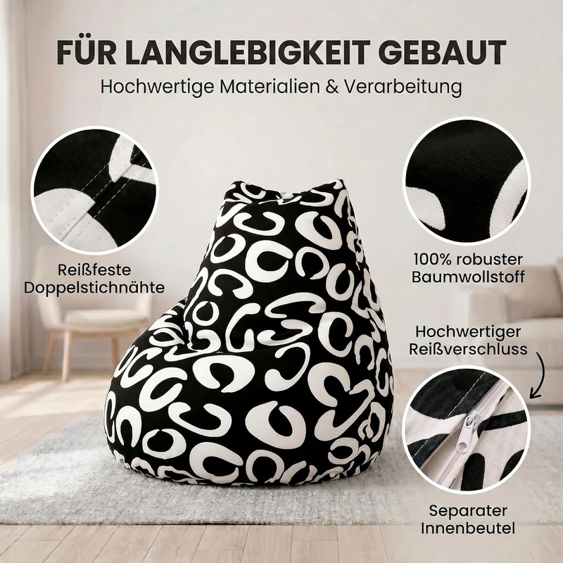 SMOOTHY Sitzsack XXL – Beany Lounge Chair für Erwachsene – Schwarz