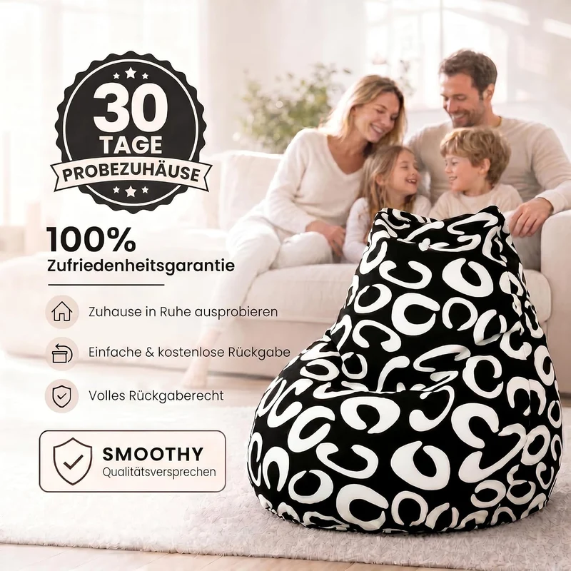SMOOTHY Sitzsack XXL – Beany Lounge Chair für Erwachsene – Schwarz